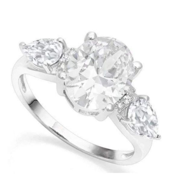 White Topaz Sterling Silver 925 Ring, Size 7-8 - Picture 1 of 9